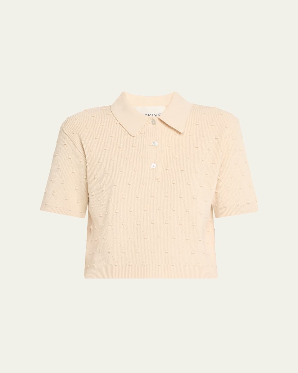 Structured Knit Bauble Polo Top